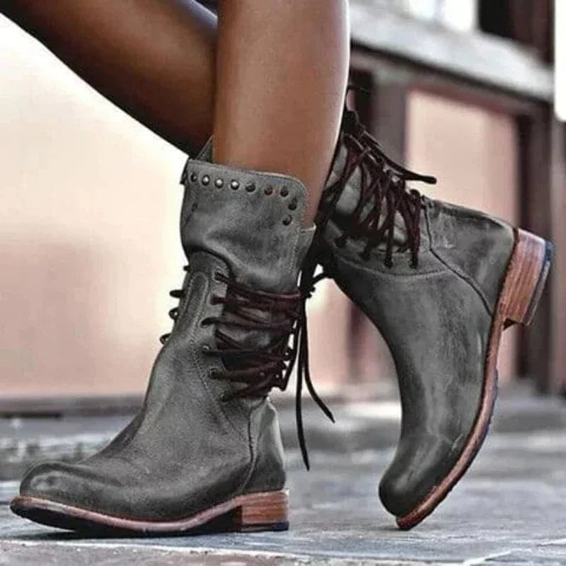 Bexley | Women's Lace-Up Ankle Boot with Western Detail - Camel - Image 2