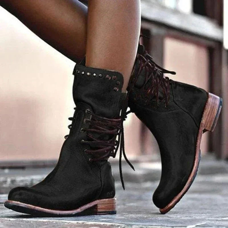 Bexley | Women's Lace-Up Ankle Boot with Western Detail - Camel - Image 3