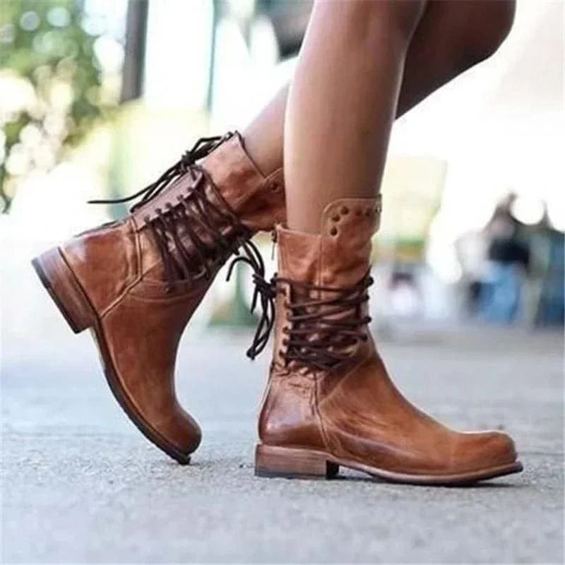 Bexley | Women's Lace-Up Ankle Boot with Western Detail - Camel - Image 4