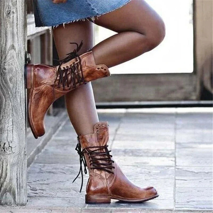 Bexley | Women's Lace-Up Ankle Boot with Western Detail - Camel - Image 5