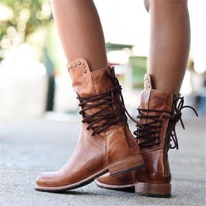 Bexley | Women's Lace-Up Ankle Boot with Western Detail - Camel - Image 7