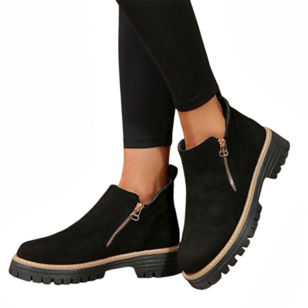 Bexley | Women's Platform Ankle Boots with Side Zipper - Black - Image 1