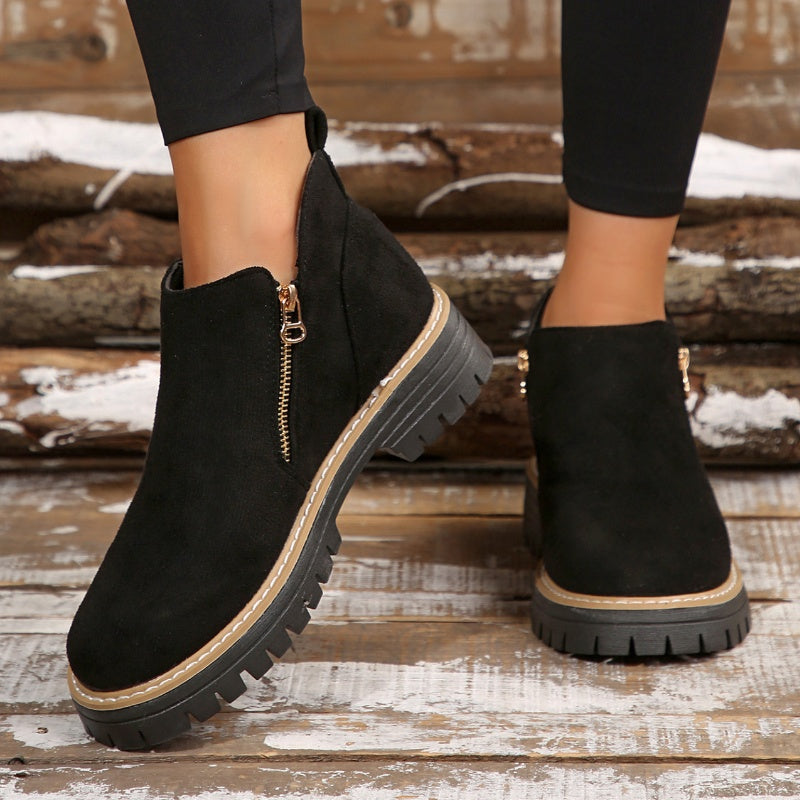 Bexley | Women's Platform Ankle Boots with Side Zipper - Black - Image 8