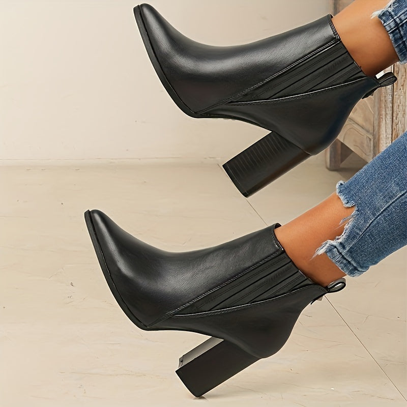 Bexley | Women's Square Heel Pointed Toe Ankle Boots - Black - Image 1
