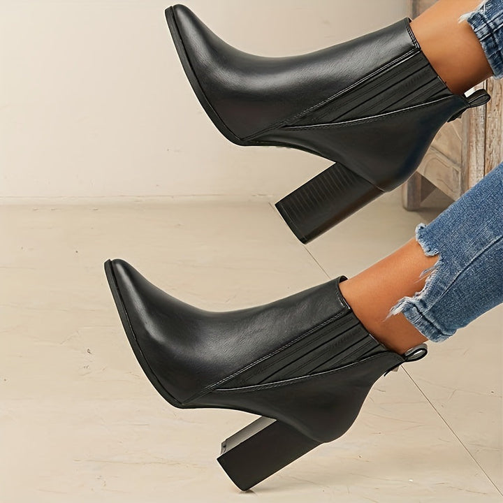 Bexley | Women's Square Heel Pointed Toe Ankle Boots - Black - Image 1