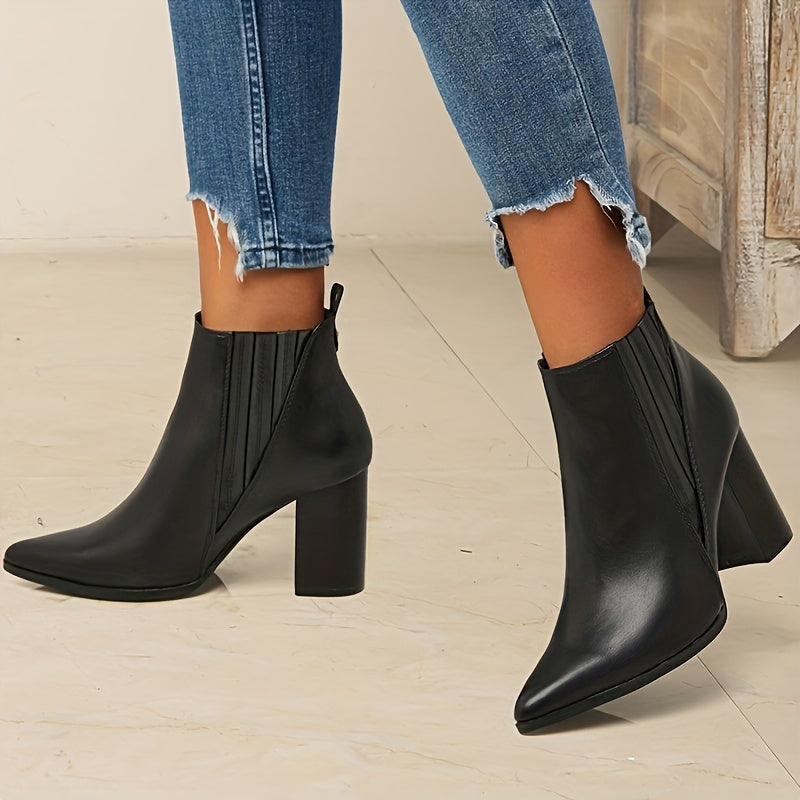 Bexley | Women's Square Heel Pointed Toe Ankle Boots - Black - Image 8