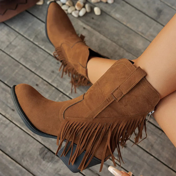 Bexley | Women's Wide Calf Western Fringe Cowboy Boots - Camel - Image 1