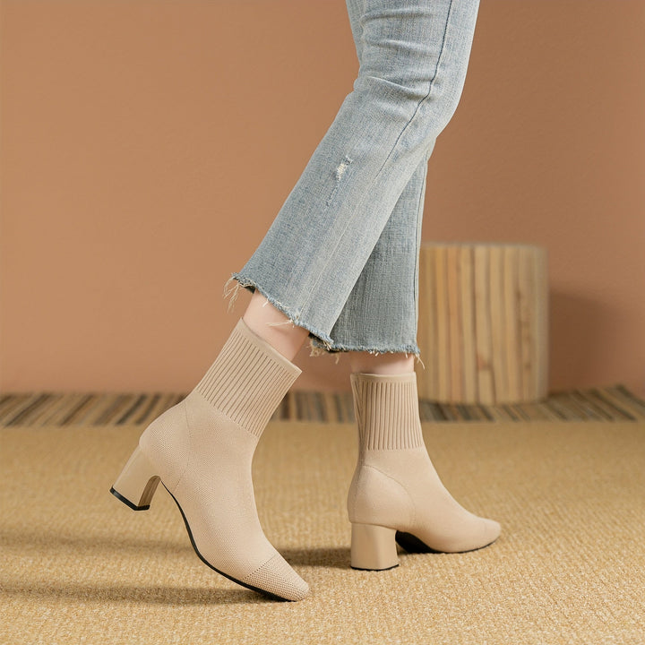 Blythe | Women's Knit Ankle Boot with Block Heel - Navy - Image 10