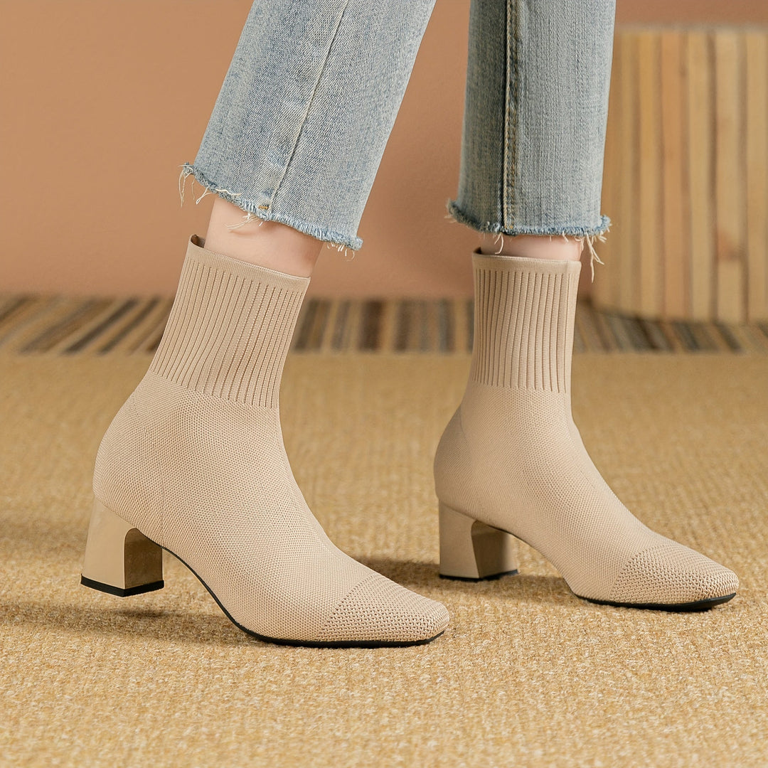 Blythe | Women's Knit Ankle Boot with Block Heel - Navy - Image 12