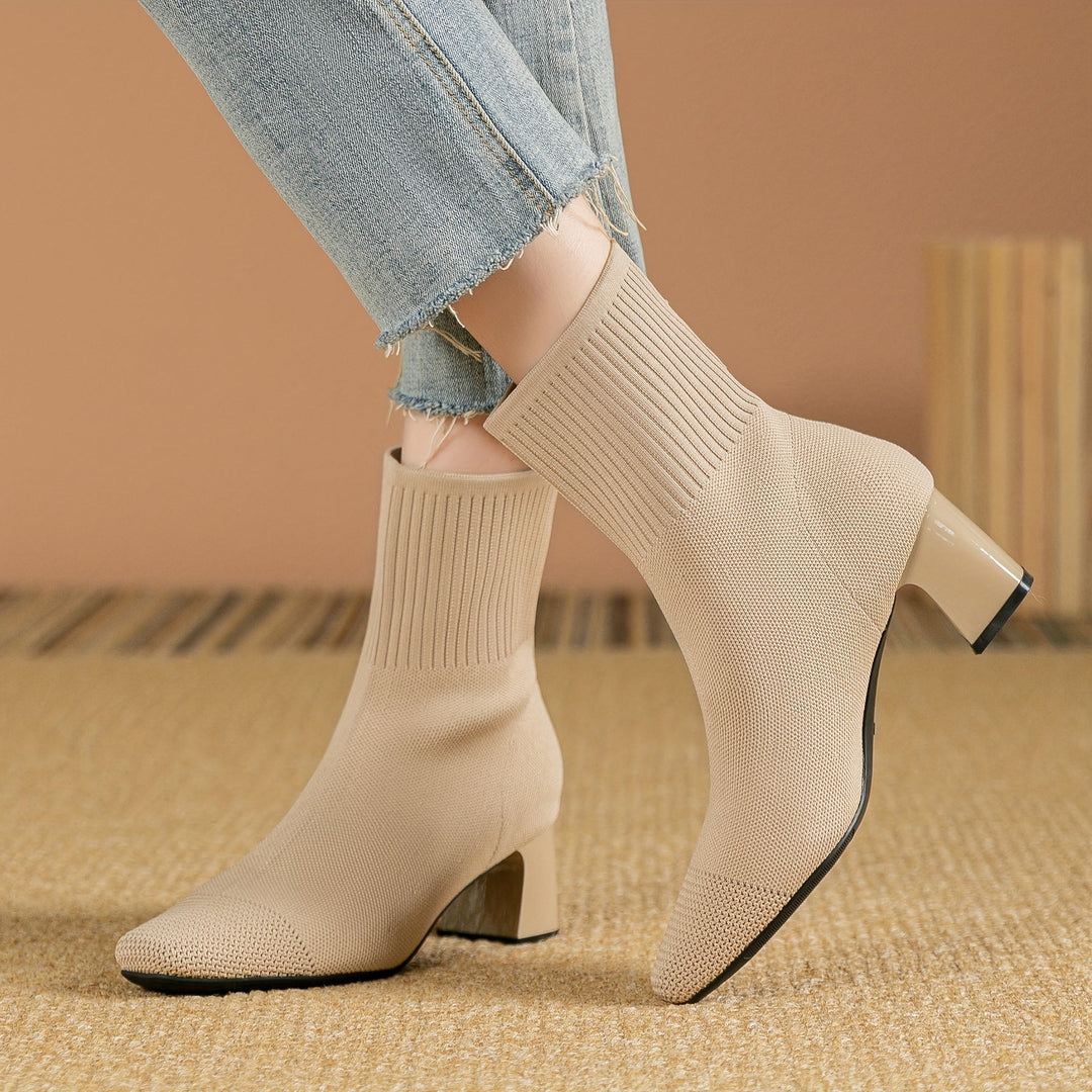 Blythe | Women's Knit Ankle Boot with Block Heel - Navy - Image 13