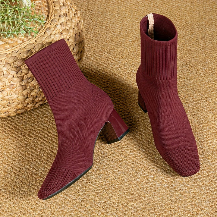 Blythe | Women's Knit Ankle Boot with Block Heel - Navy - Image 14