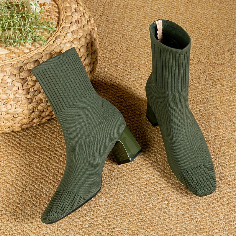 Blythe | Women's Knit Ankle Boot with Block Heel - Navy - Image 2