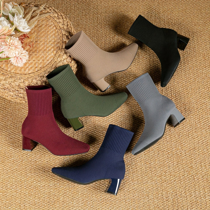 Blythe | Women's Knit Ankle Boot with Block Heel - Navy - Image 3