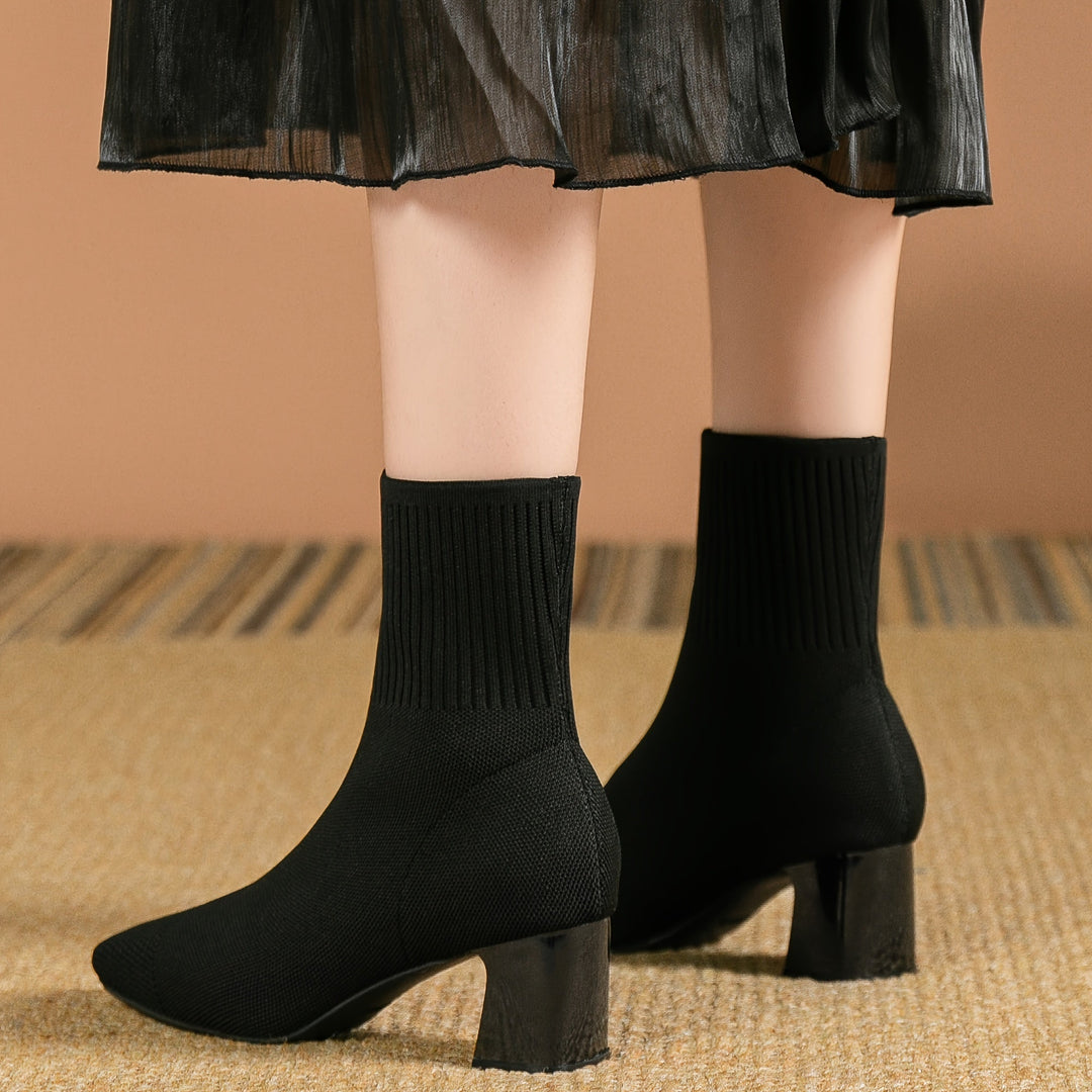 Blythe | Women's Knit Ankle Boot with Block Heel - Navy - Image 8