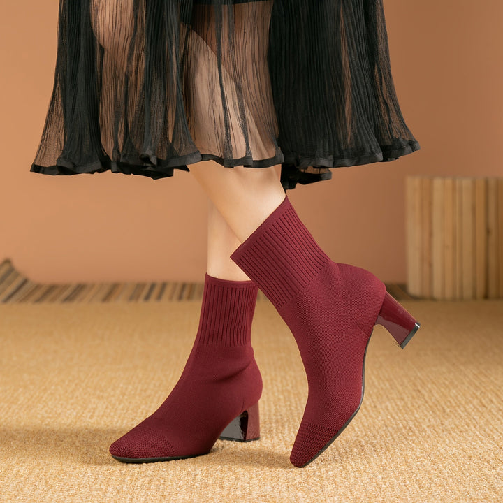 Blythe | Women's Knit Ankle Boot with Block Heel - Navy - Image 9