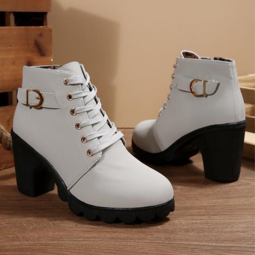 Blythe | Women's Lace-Up Block Heel Ankle Boots - Camel - Image 2