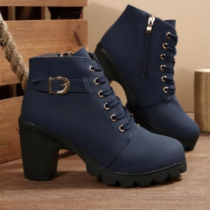 Blythe | Women's Lace-Up Block Heel Ankle Boots - Camel - Image 4
