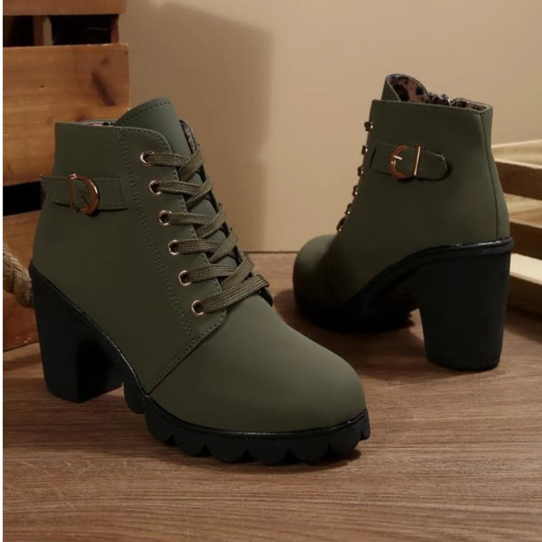 Blythe | Women's Lace-Up Block Heel Ankle Boots - Camel - Image 5