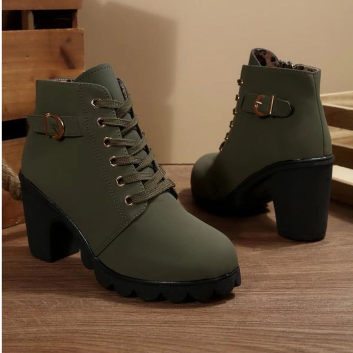 Blythe | Women's Lace-Up Block Heel Ankle Boots - Camel - Image 5