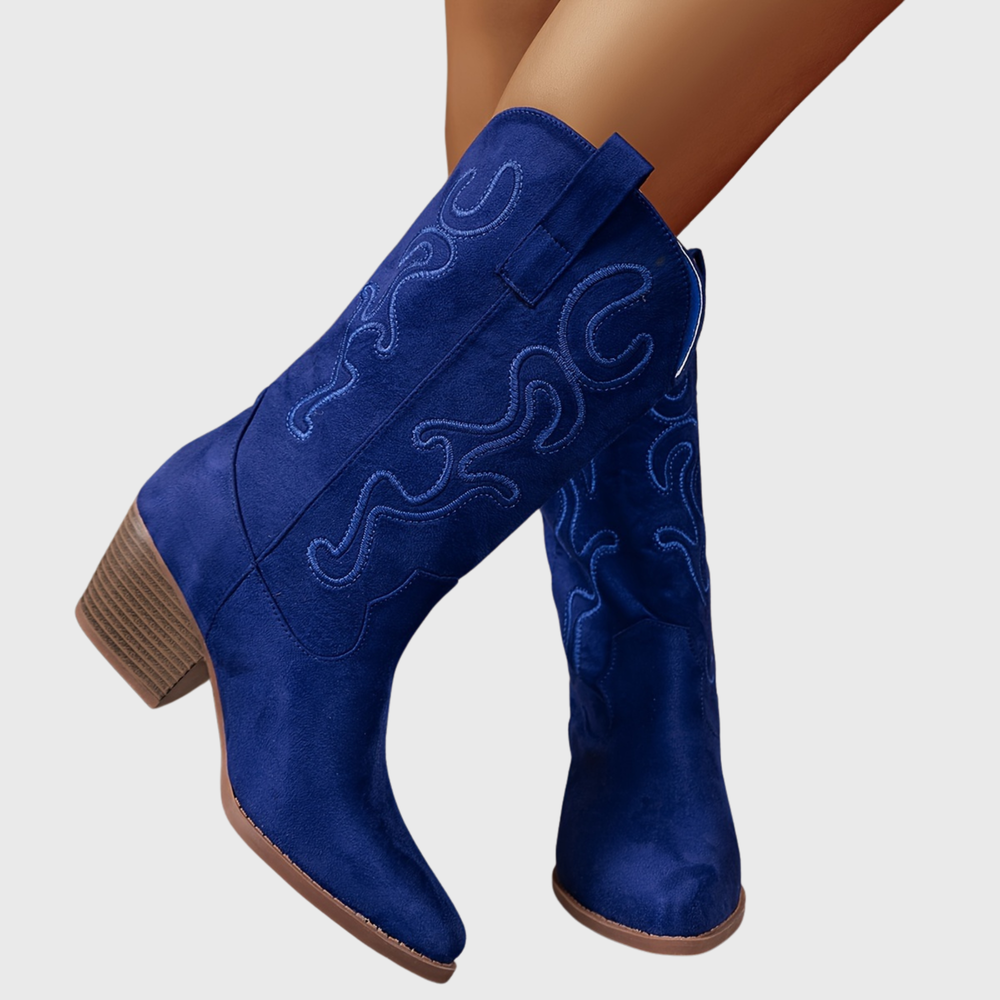 Brecka | Women's Wide Calf Western Cowboy Boots - Royal Blue - Image 2