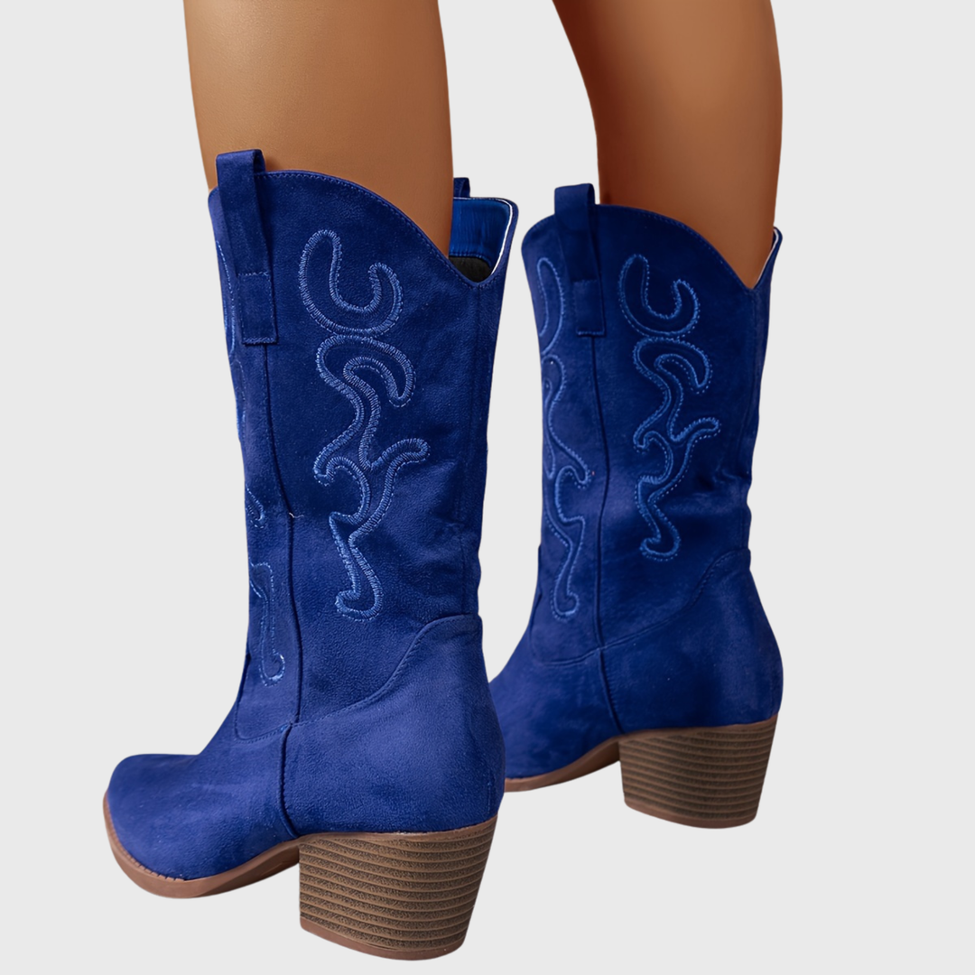 Brecka | Women's Wide Calf Western Cowboy Boots - Royal Blue - Image 4
