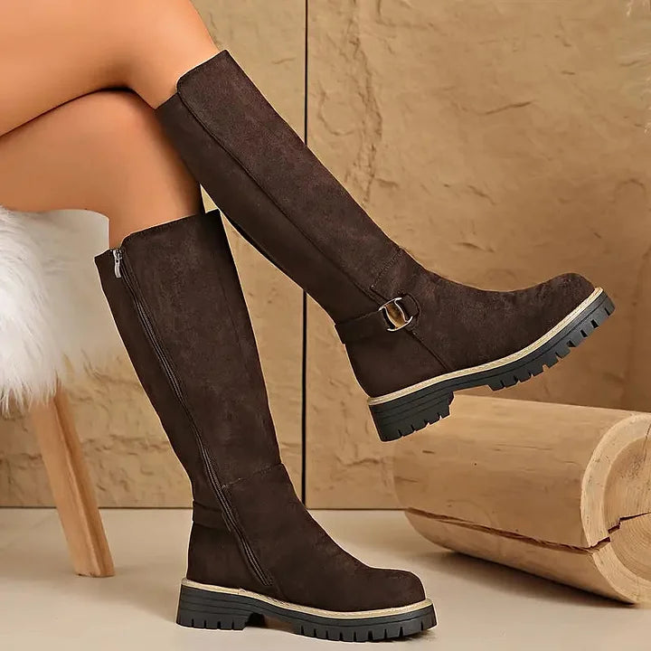 Brecken | Women's Knee High Boots with Buckle Detail - Black - Image 2