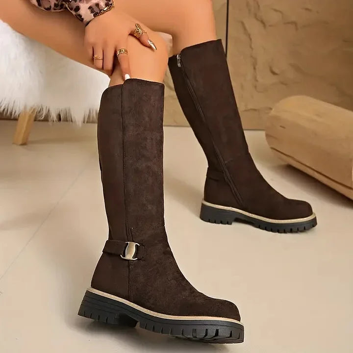 Brecken | Women's Knee High Boots with Buckle Detail - Black - Image 6