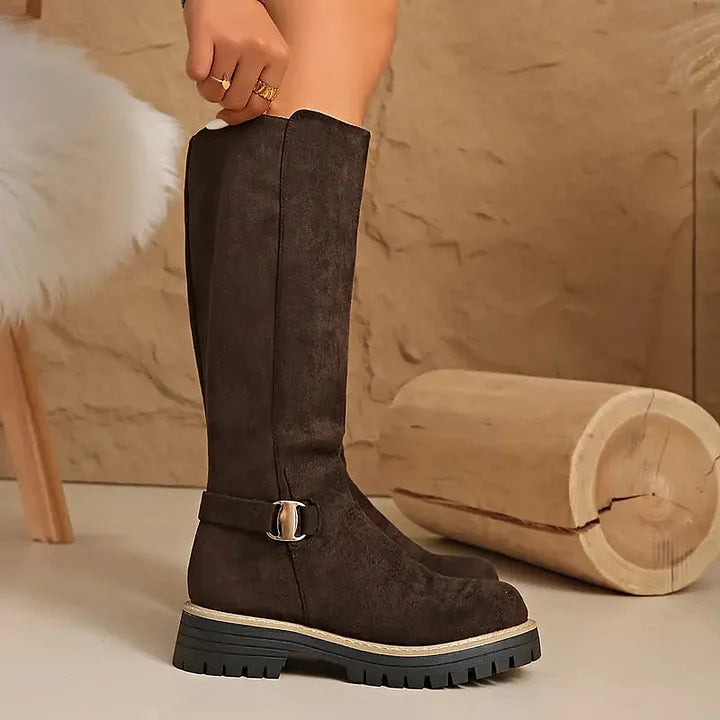 Brecken | Women's Knee High Boots with Buckle Detail - Black - Image 7