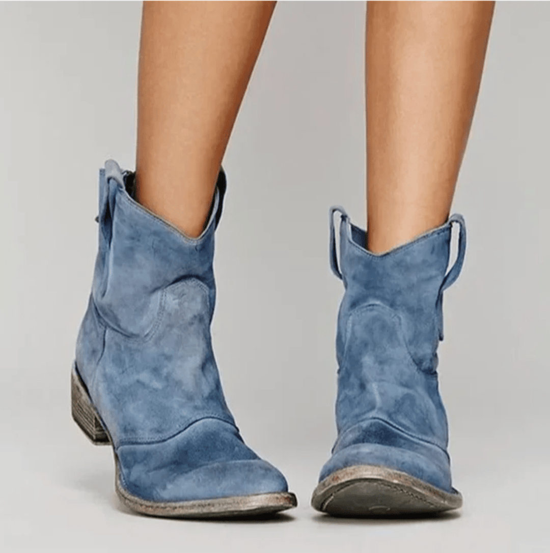 Brecken | Women's Suede Western Ankle Boots - Blue - Image 1