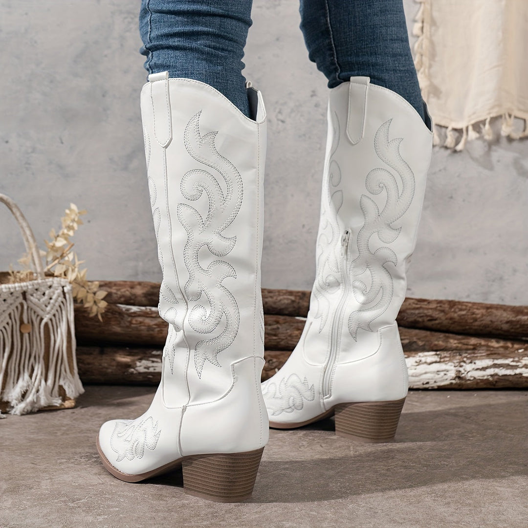 Brecken | Women's Wide Calf Western Cowboy Boots - Brown - Image 10