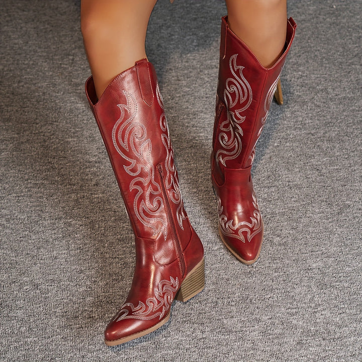 Brecken | Women's Wide Calf Western Cowboy Boots - Brown - Image 12