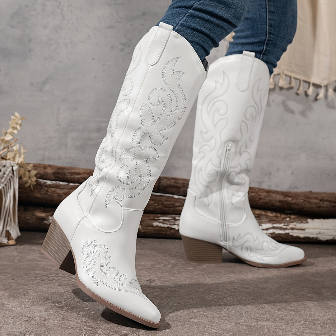 Brecken | Women's Wide Calf Western Cowboy Boots - Brown - Image 14