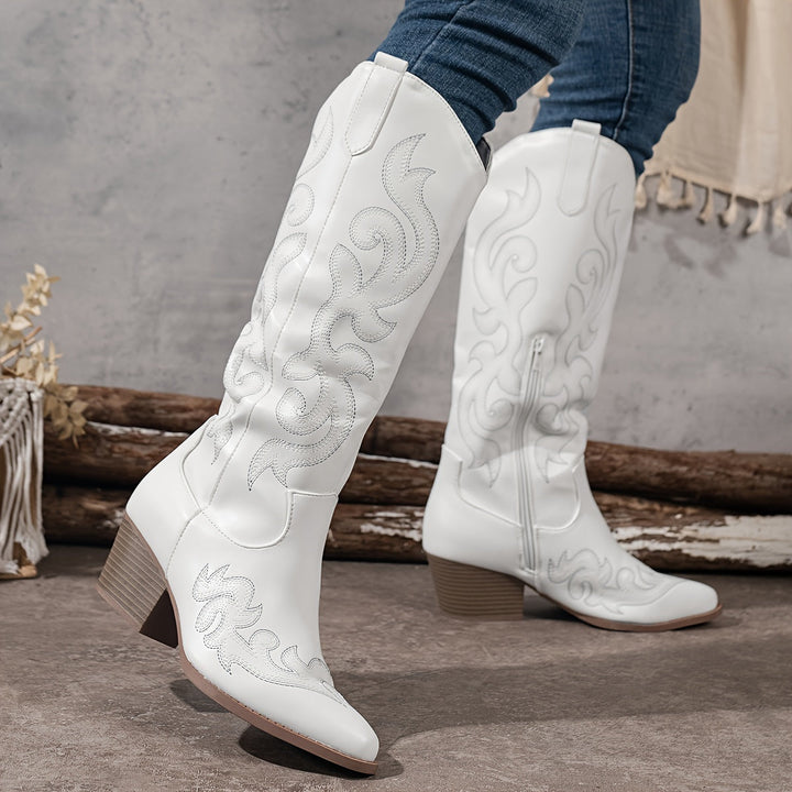 Brecken | Women's Wide Calf Western Cowboy Boots - Brown - Image 14