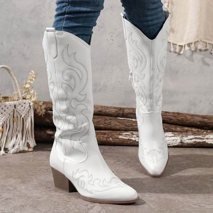 Brecken | Women's Wide Calf Western Cowboy Boots - Brown - Image 15