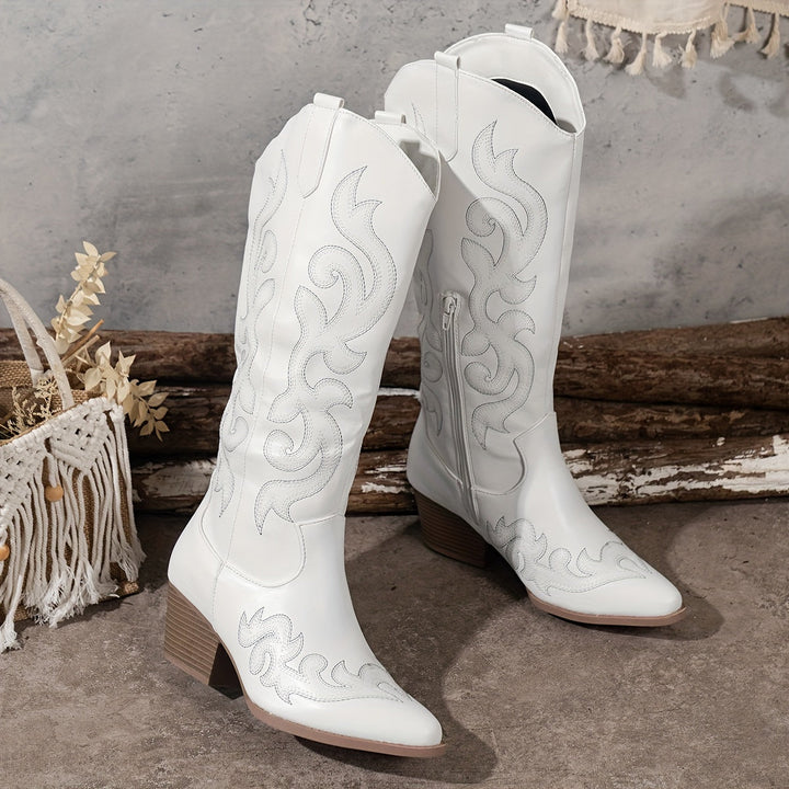 Brecken | Women's Wide Calf Western Cowboy Boots - Brown - Image 16