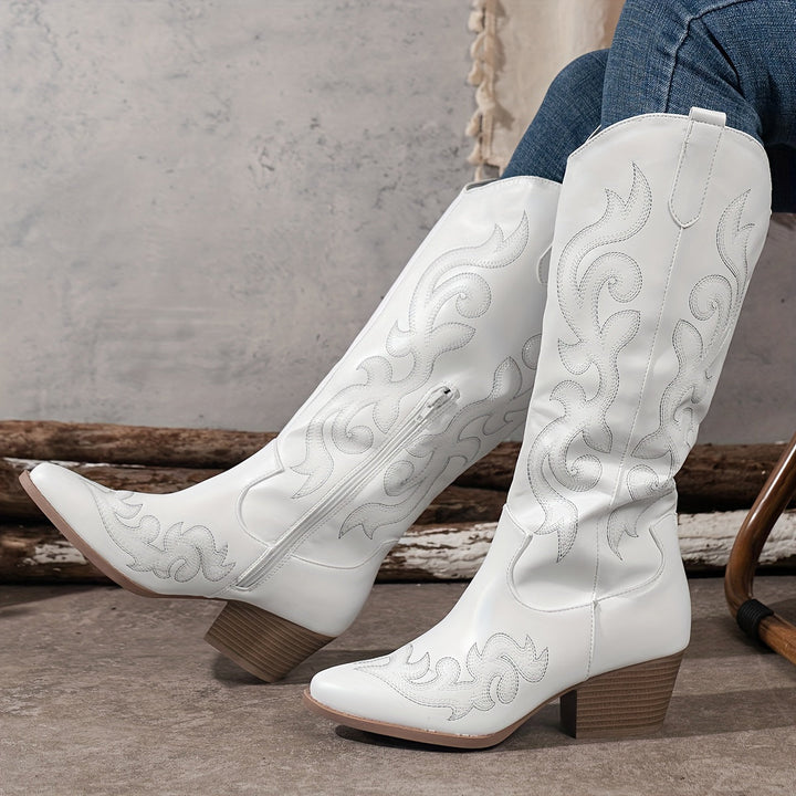 Brecken | Women's Wide Calf Western Cowboy Boots - Brown - Image 18