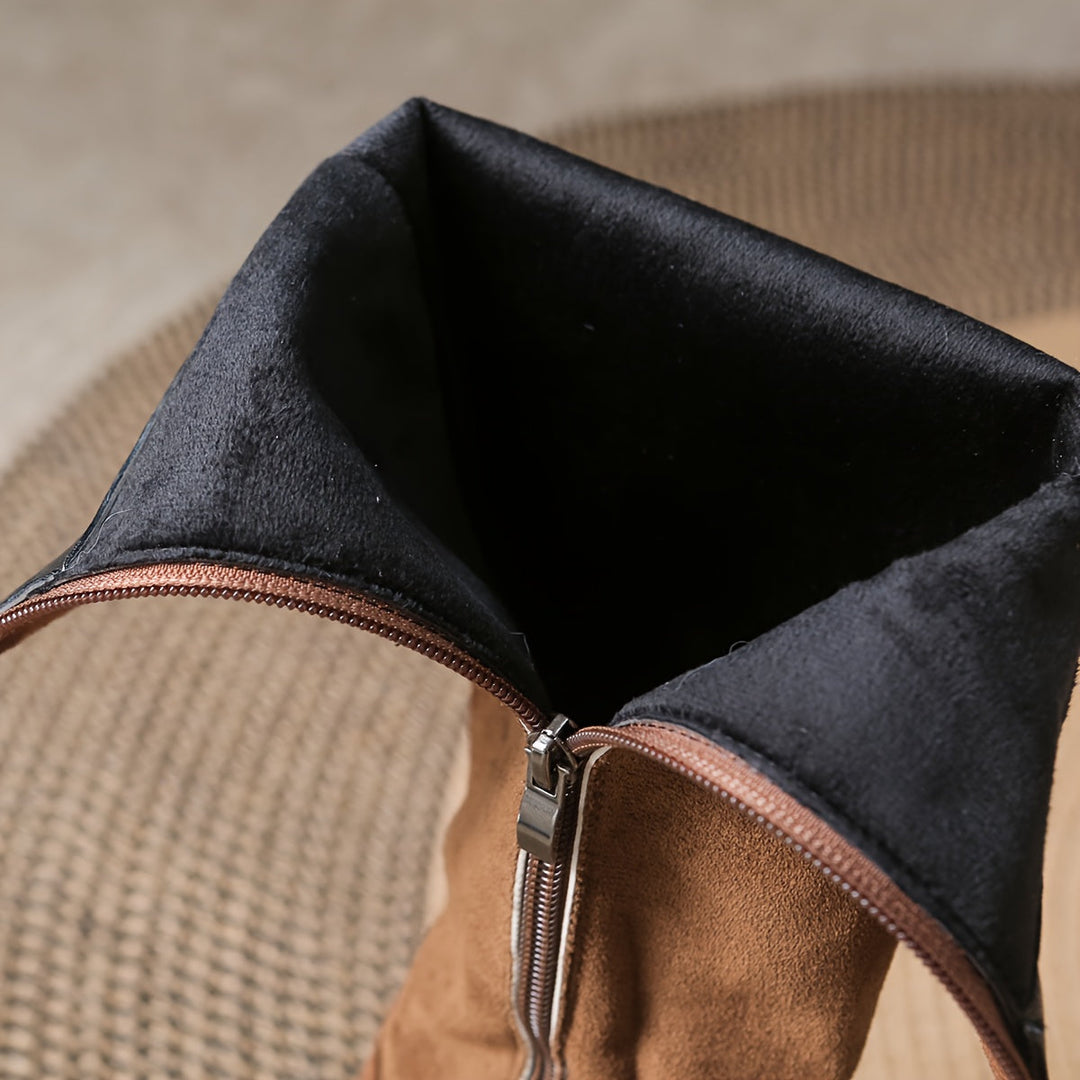 Brenley | Women's Knee High Boots with Gold Button Detail - Black - Image 11