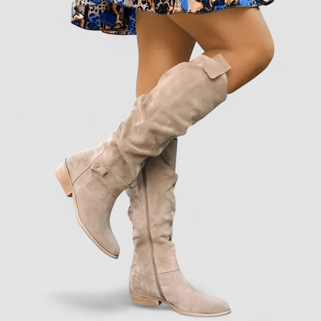 Brenley | Women's Knee High Slouch Boots - Beige - Image 1