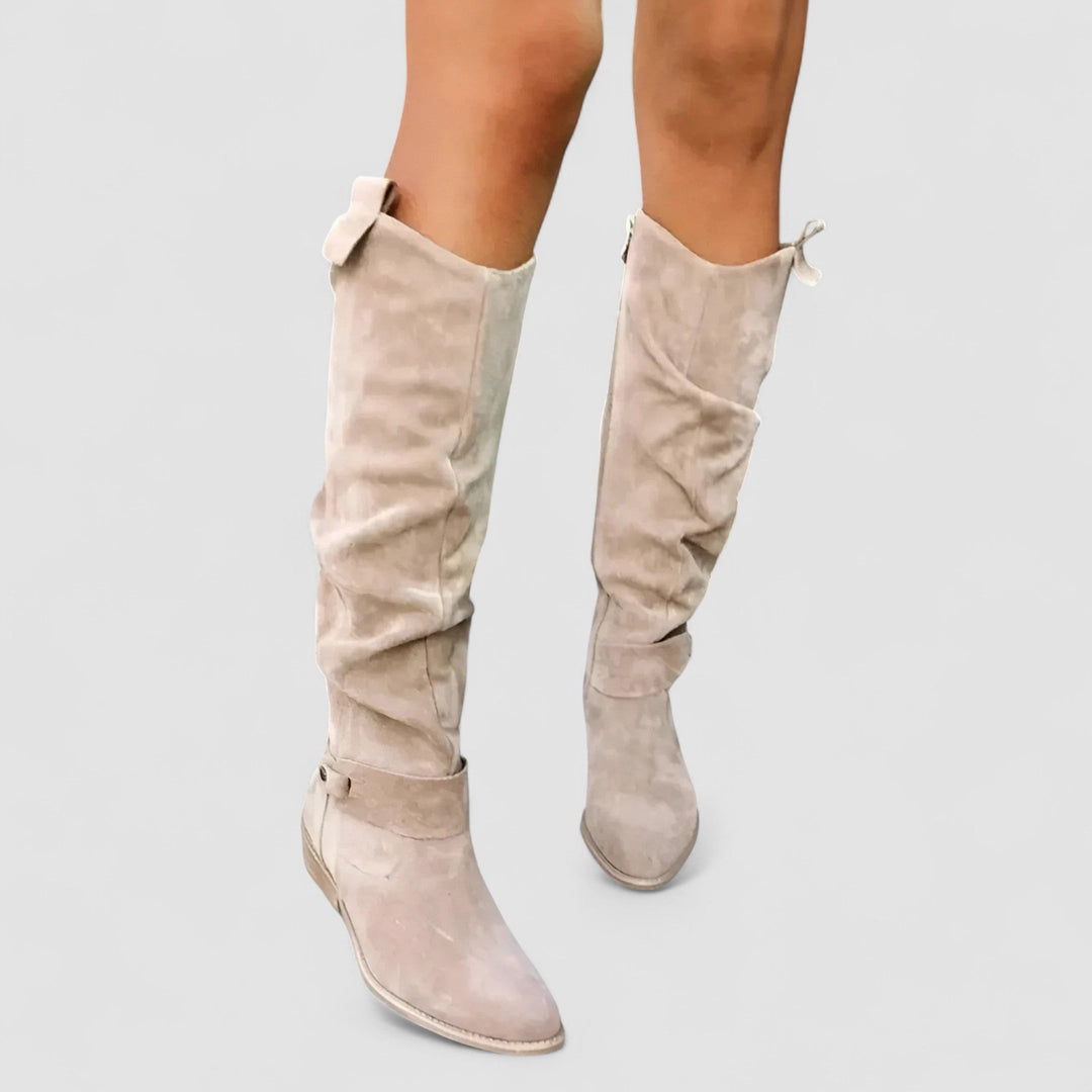 Brenley | Women's Knee High Slouch Boots - Beige - Image 2