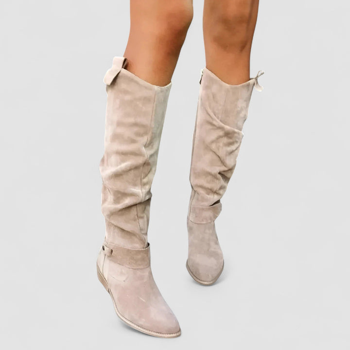 Brenley | Women's Knee High Slouch Boots - Beige - Image 2