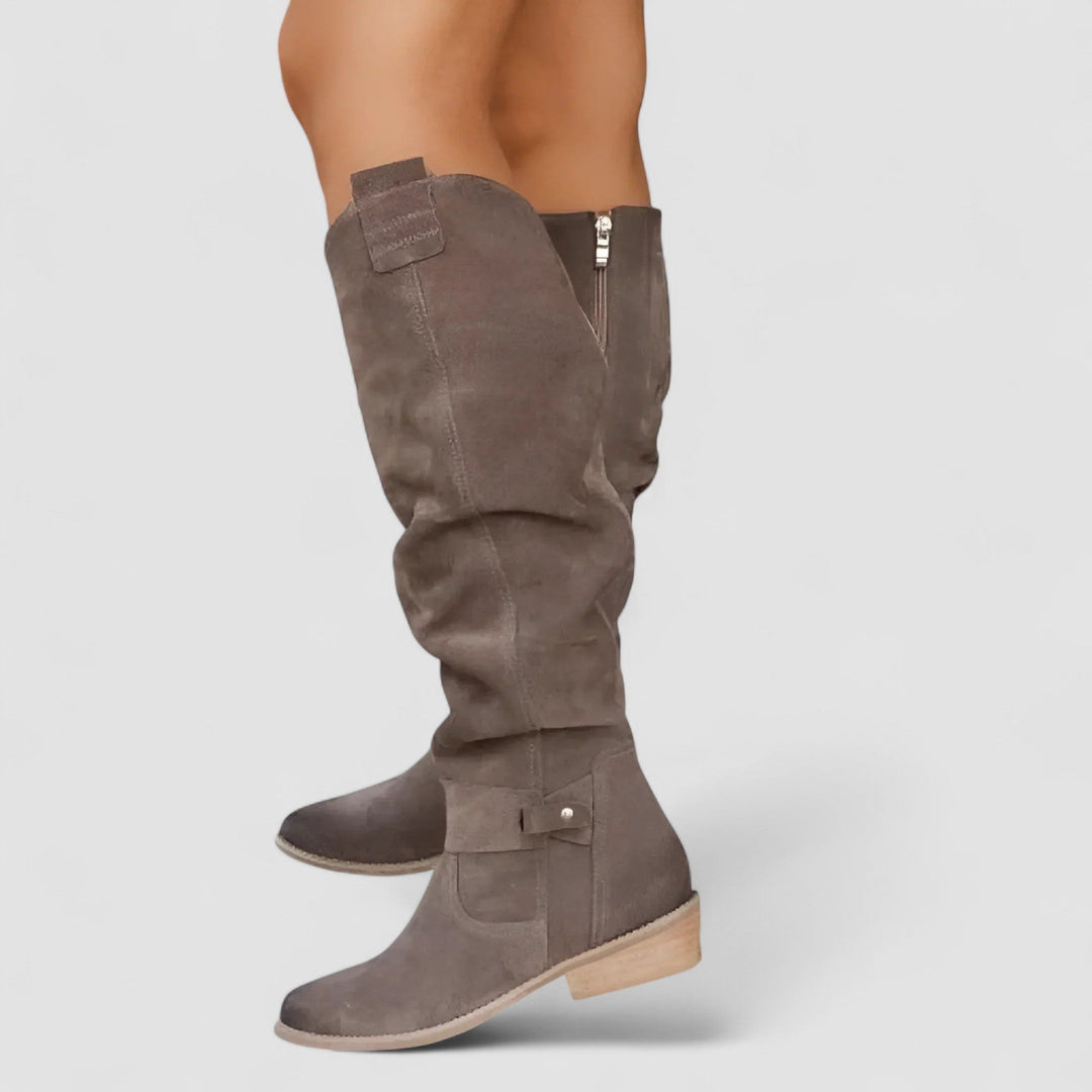 Brenley | Women's Knee High Slouch Boots - Beige - Image 3
