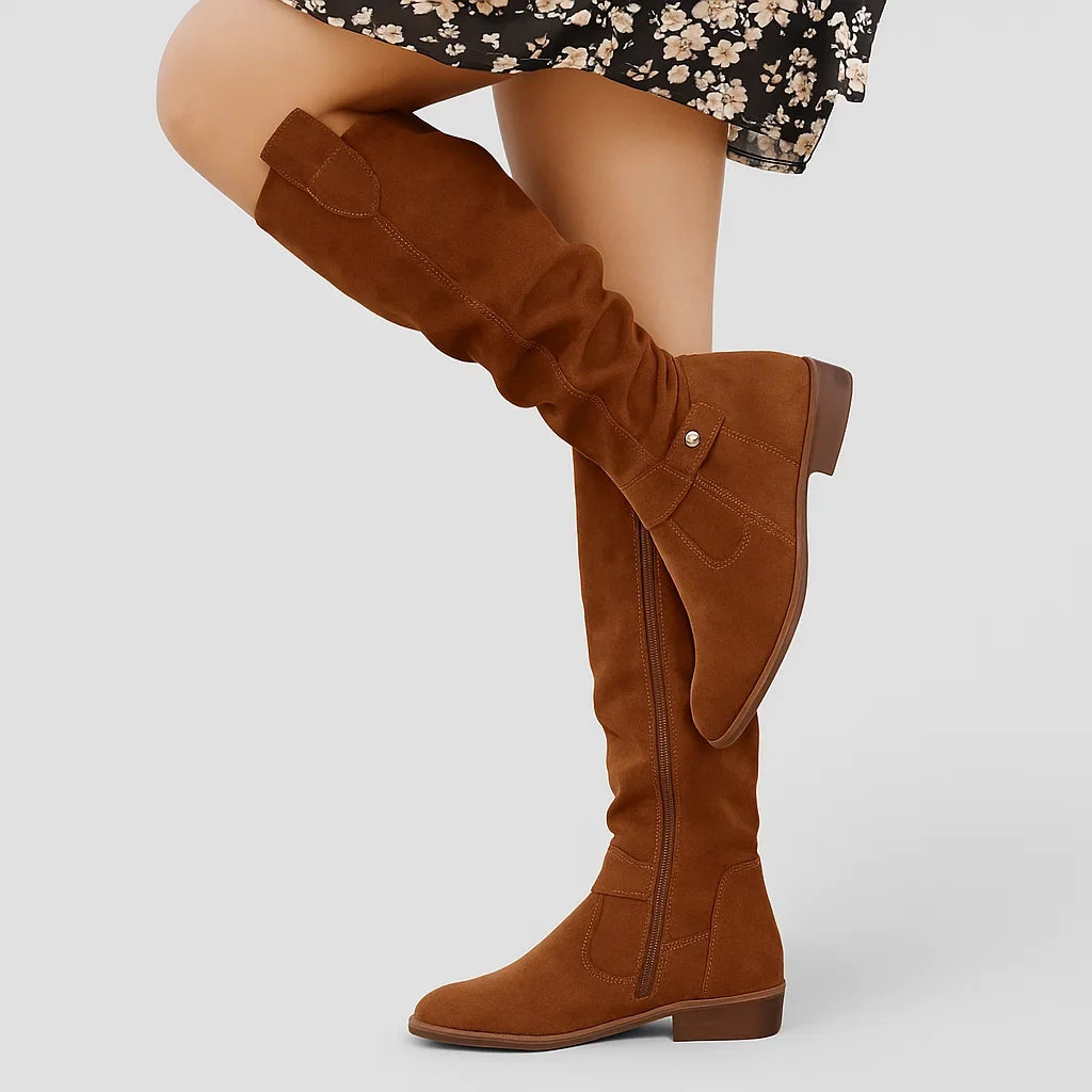 Brenley | Women's Knee High Slouch Boots - Beige - Image 8