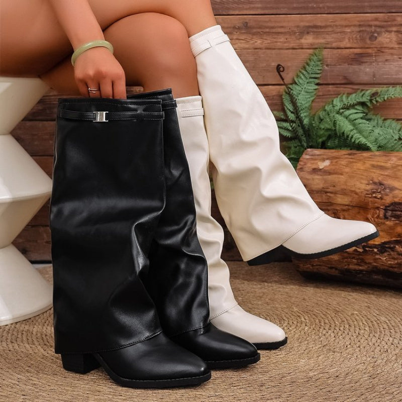 Brenley | Women's Knee-High Slouch Boots Pointed Toe - Black - Image 2