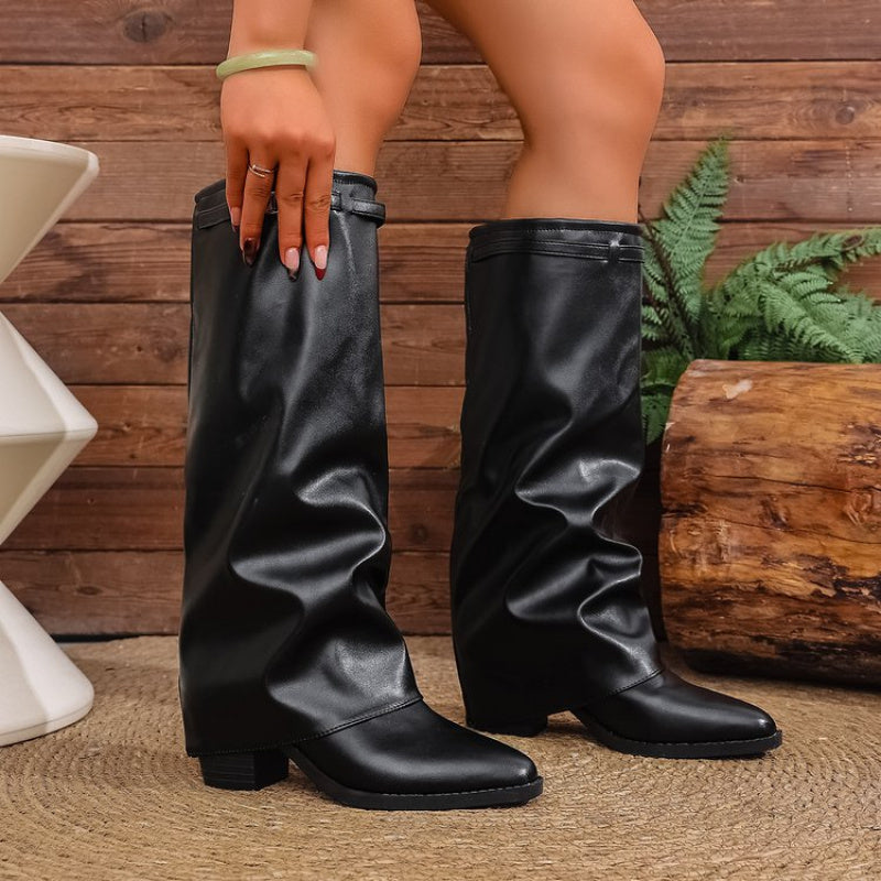 Brenley | Women's Knee-High Slouch Boots Pointed Toe - Black - Image 3