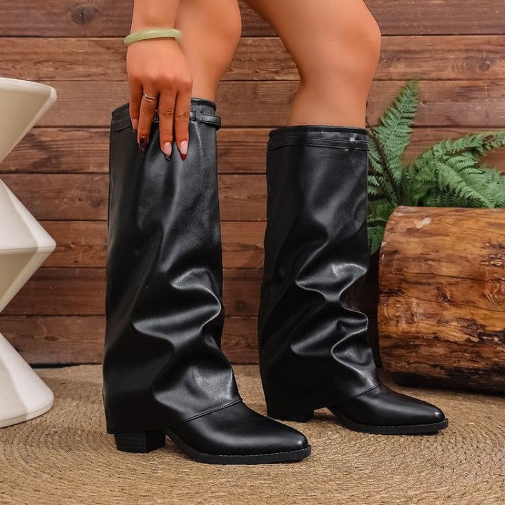 Brenley | Women's Knee-High Slouch Boots Pointed Toe - Black - Image 3