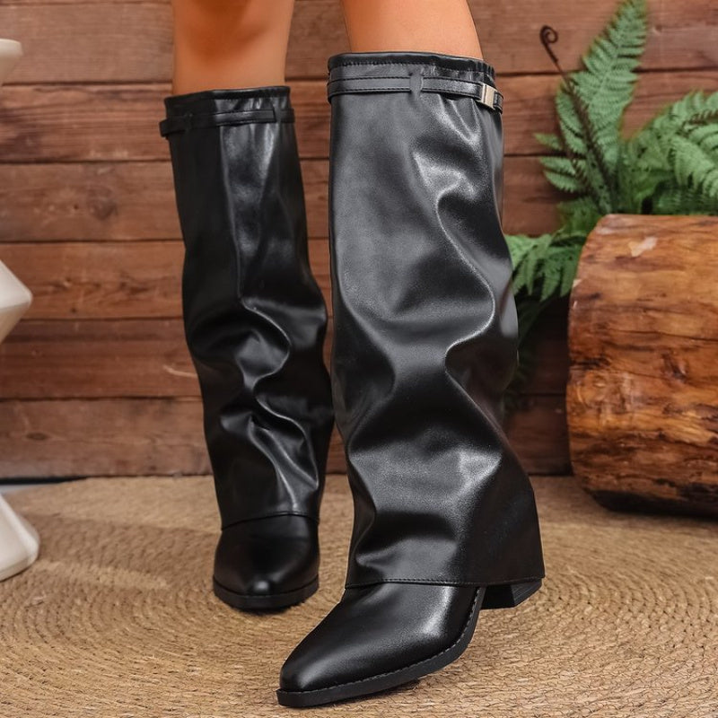 Brenley | Women's Knee-High Slouch Boots Pointed Toe - Black - Image 5