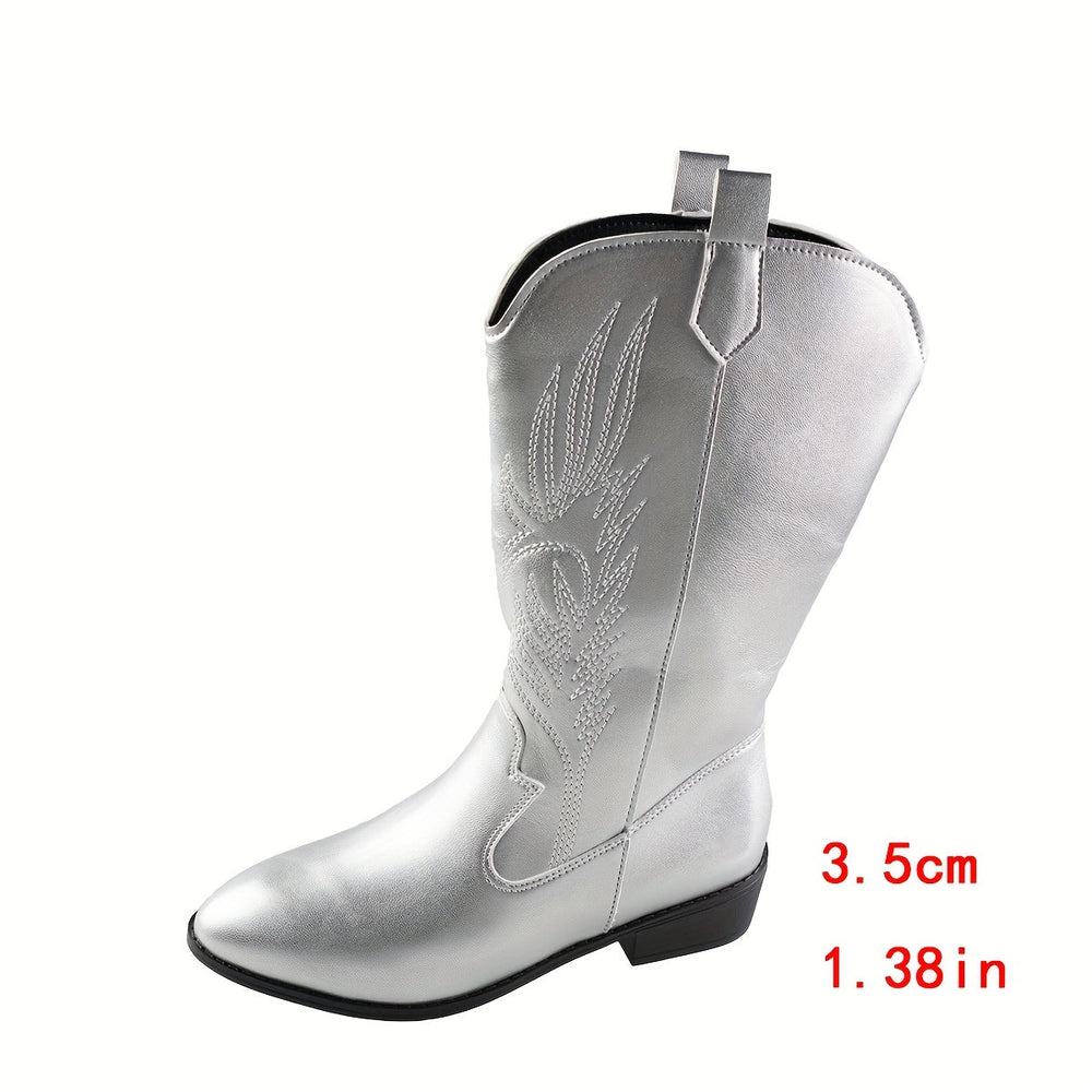 Brenley | Women's Wide Calf Western Cowboy Boots - Silver - Image 2