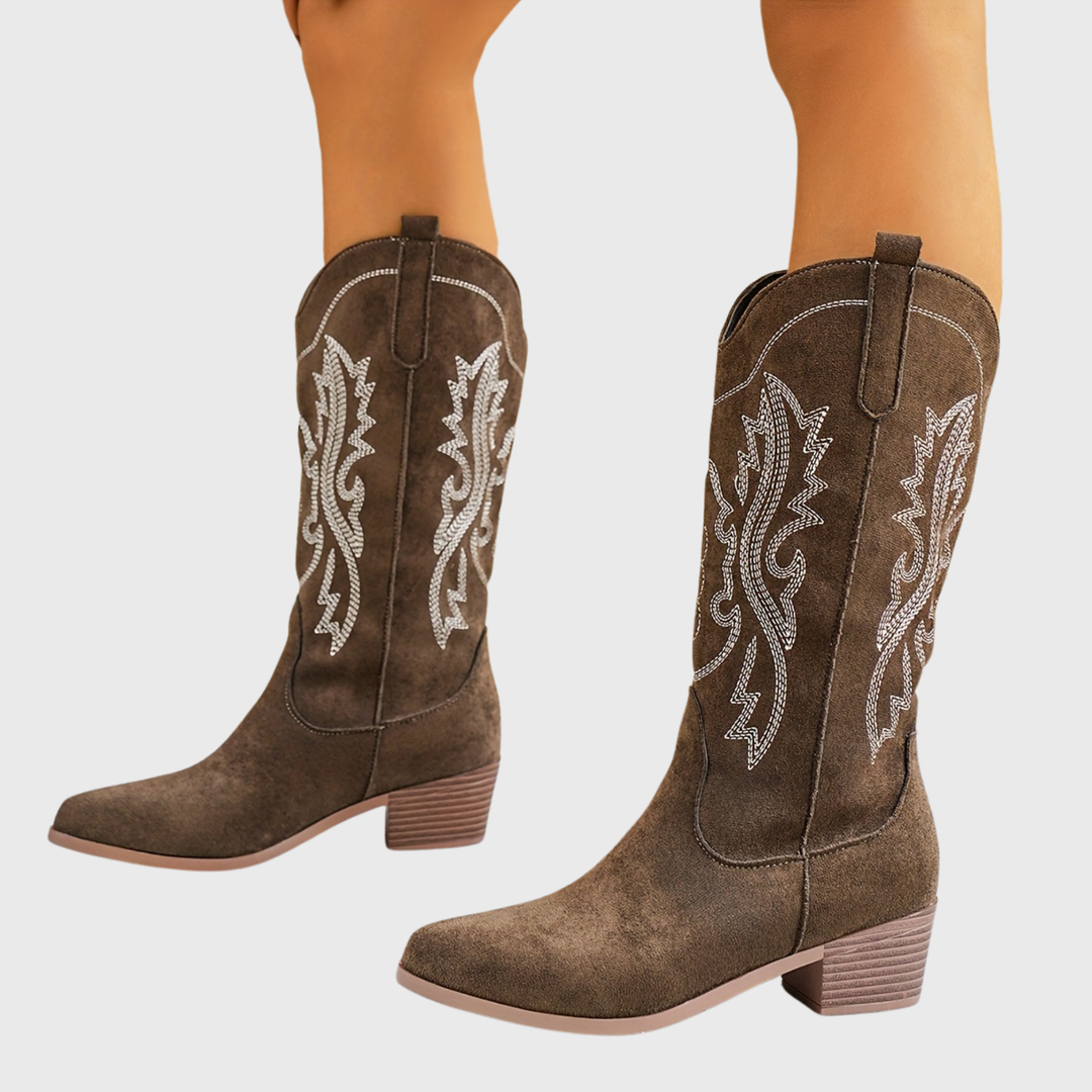 Brenley | Women's Wide Calf Western Cowboy Boots - Taupe - Image 2
