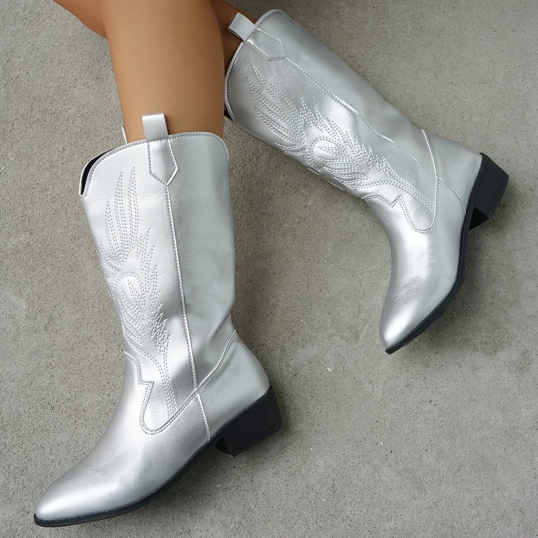 Brenley | Women's Wide Calf Western Cowboy Boots - Silver - Image 4