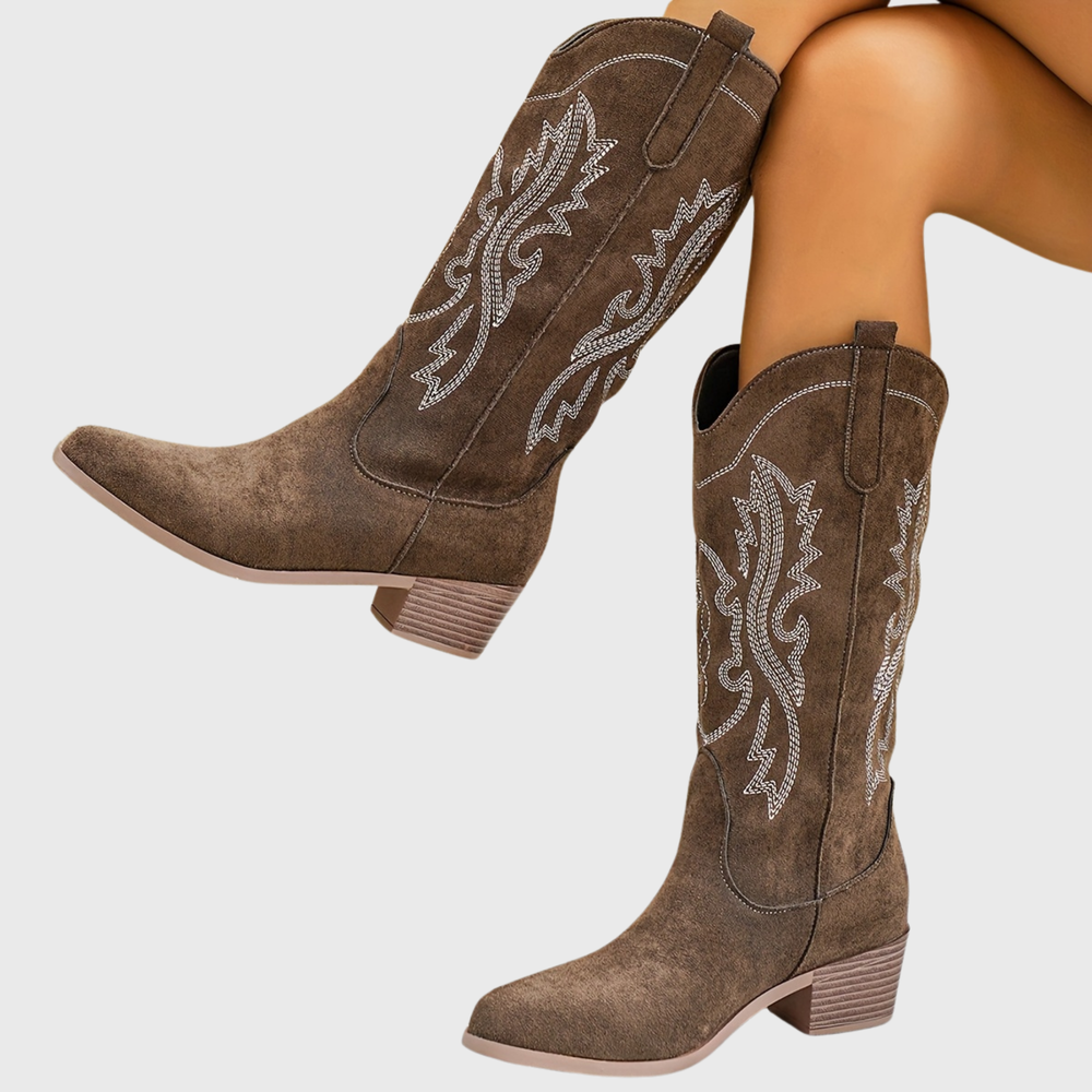 Brenley | Women's Wide Calf Western Cowboy Boots - Taupe - Image 6